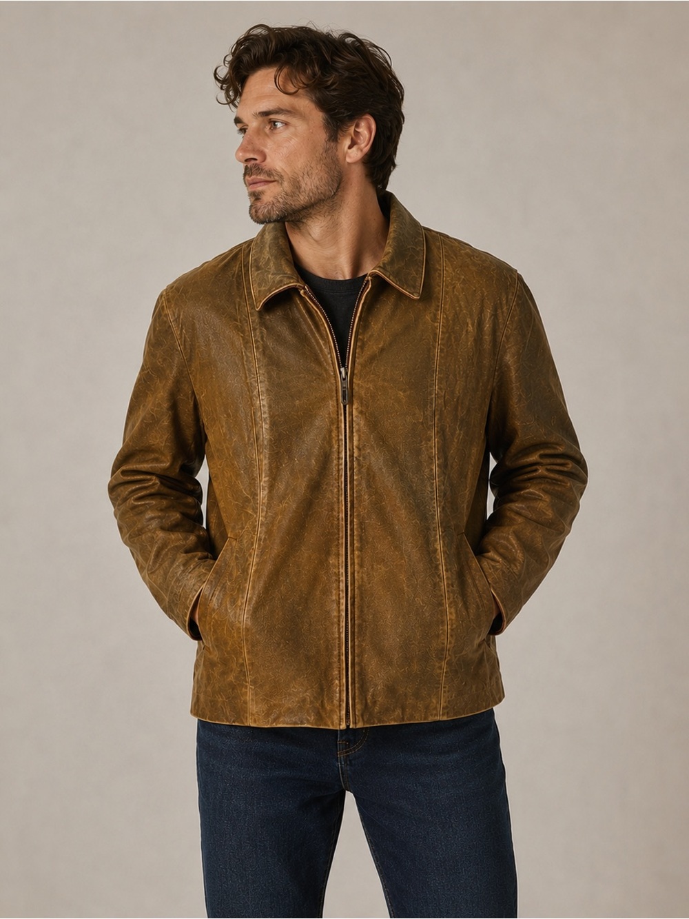 Vintage Columbia Sportswear Brown Distressed Leather Jacket XL Rugged Western